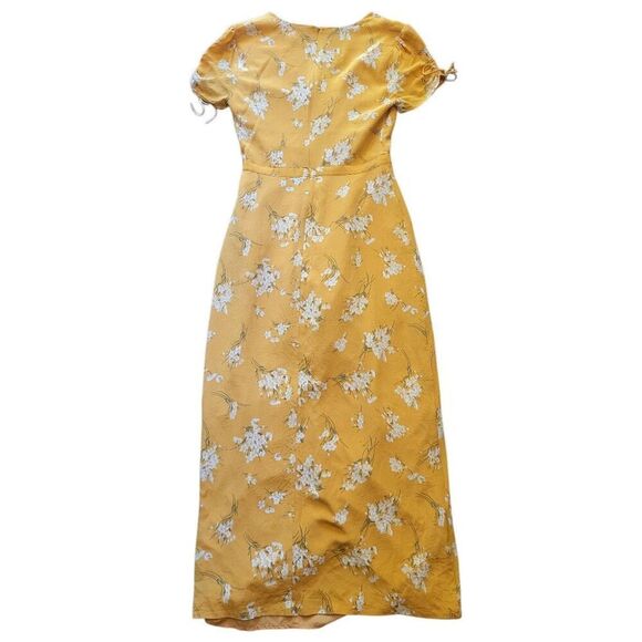 Madewell Dress Women's 2 Golden Yellow Silk Wrap Maxi Butterfly Garden Floral - Picture 2 of 6